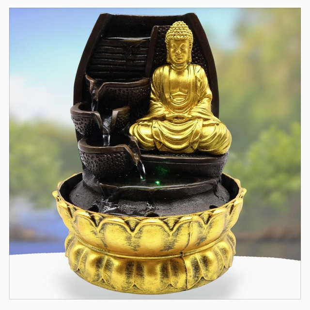 "Bouddha doré cascade" - Fontaine en résine 28 cm 