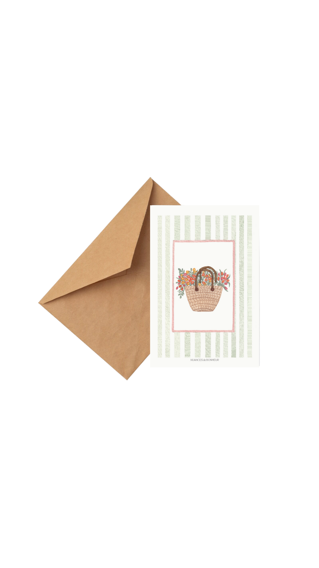 Carte Postale Panier Fleuri - Illustration aquarelle
