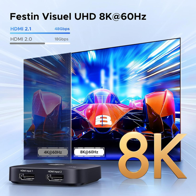 UGREEN Commutateur HDMI 8K 60Hz – Sélecteur Automatique 3 Entrées / 1 Sortie, Compatible PC, PS5, Xbox, Switch, TV et Projecteur