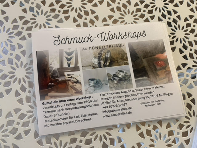 Workshop-Gutschein für einen Goldschmiedekurs im Atelier für Alles