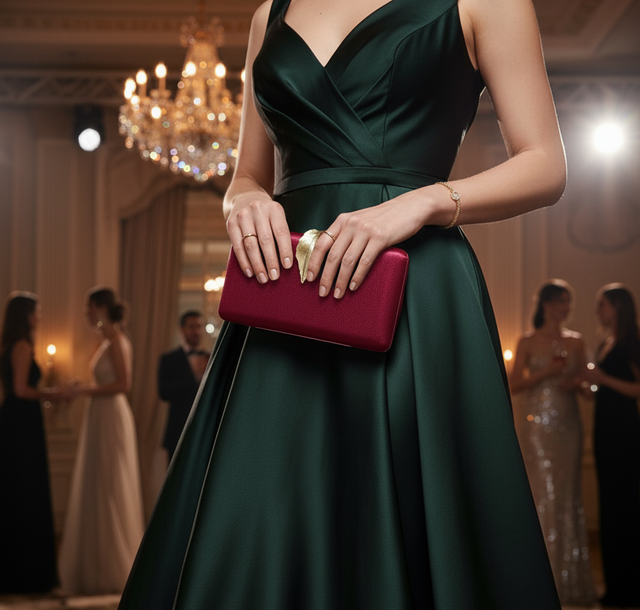 CLUTCH FOLHAGEM OURO VELHO CETIM TEXTURIZADA RED - ACOMPANHA ALÇA METAL (S-328)