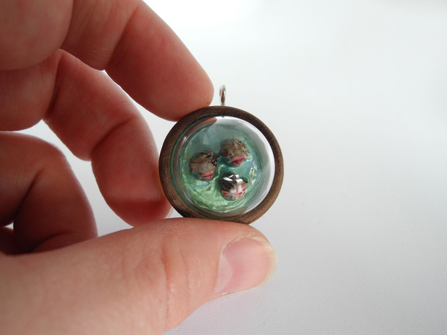Snow monkeys in a hot spring - miniature pendant for Japan enthusiasts
