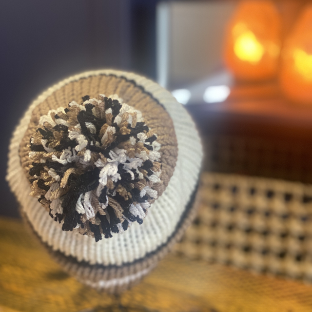 Funky Chunky Beanies Bobble Hat – Cappuccino Swirl – Handmade in Scotland