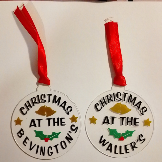 Handmade Personalised Christmas Tree Decoration - Christmas At The ............ with Festive Bells and Holly Design