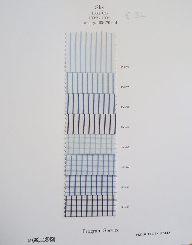 Tessuto per camicia su misura Sky riga e quadro