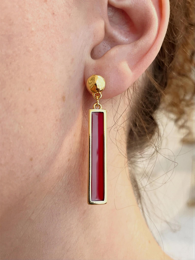 Boucles d'oreilles vitrail rouge-bordeau