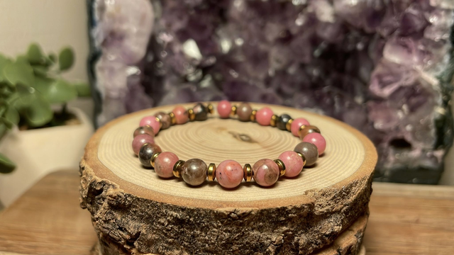 Bracelet RHODONITE 6mm (Avec hématites)