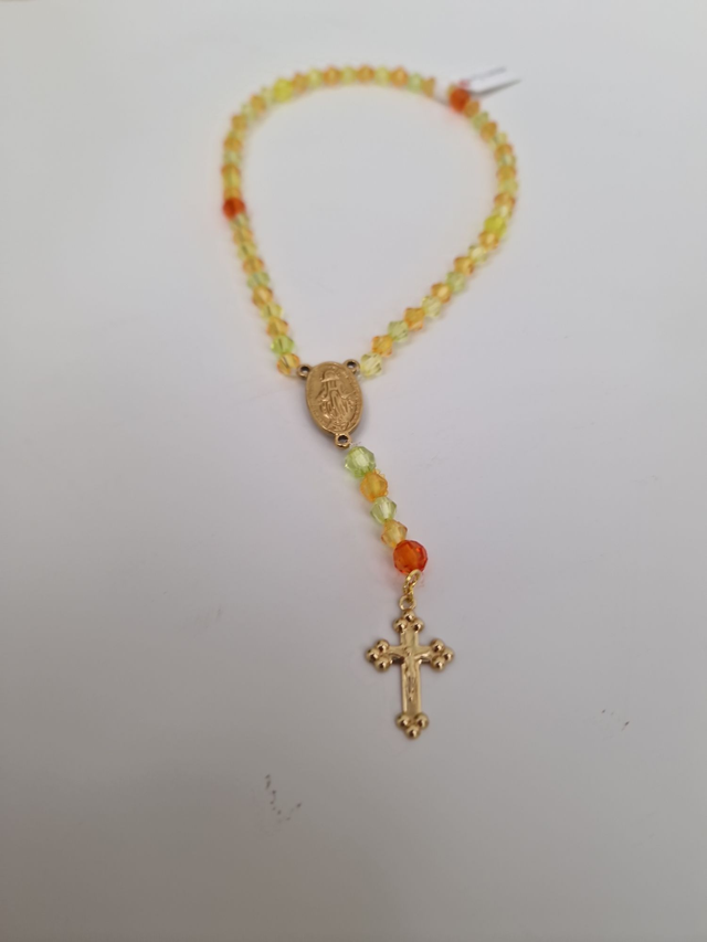 Petit Chapelet Voiture Sac Acier Doré Perles Jaune Orange