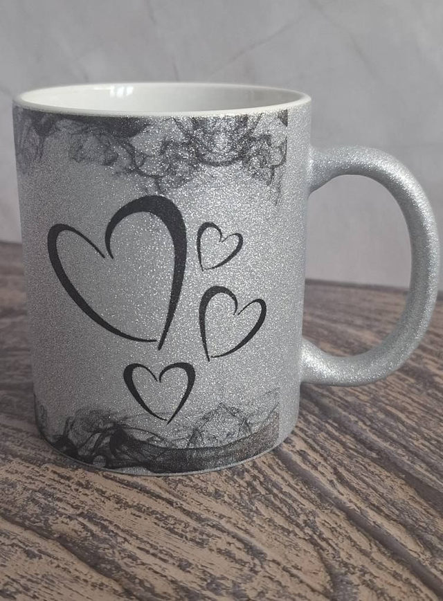 Mug à paillettes argenté coeur