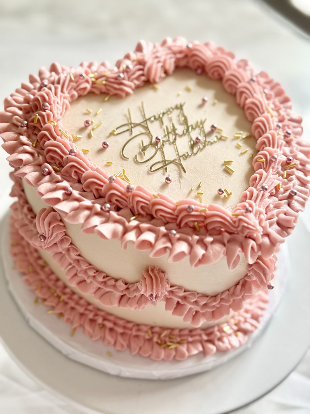 Pink Heart Vintage Birthday Cake