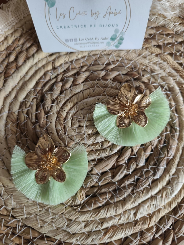 BO BOHEME "FLORALE" GOLD/ POMPONS VERT MENTHE 0000747