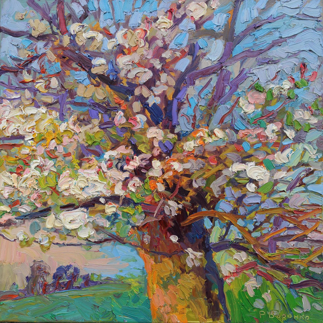 „Flüstern des alten Baums“ Öl auf Leinwand, 80 × 80 cm