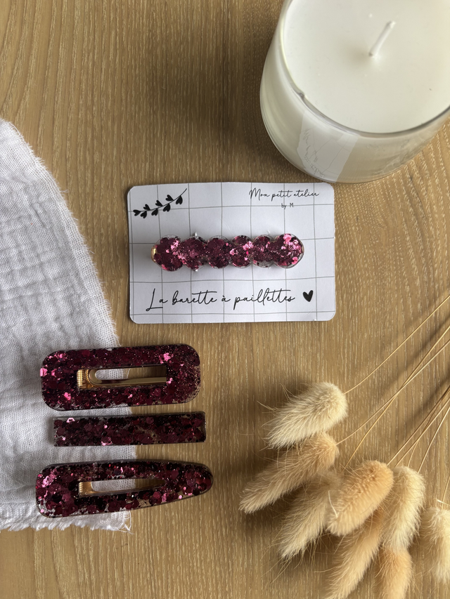 La barette à paillettes - Rose foncé