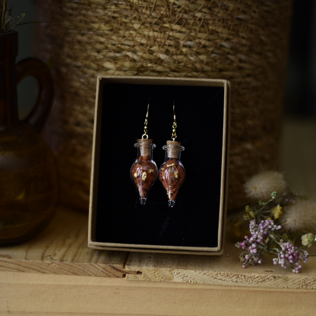 boucles d’oreilles fioles wild dagga &amp; feuille d’or