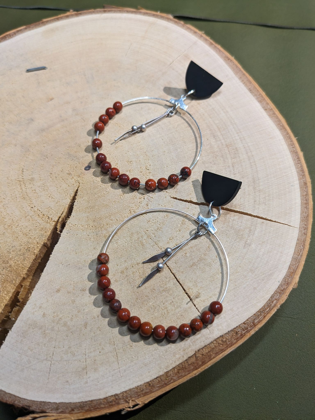 "Feria" - Créoles, Jaspe Rouge, Pate Polymere, Argent 925