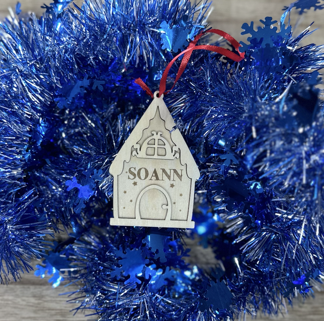 Boule de Noël en bois maison 🎅🏻