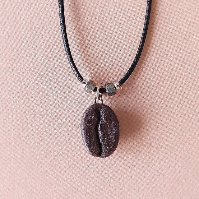 Coffee bean ceramic necklace - Quirky barista necklace