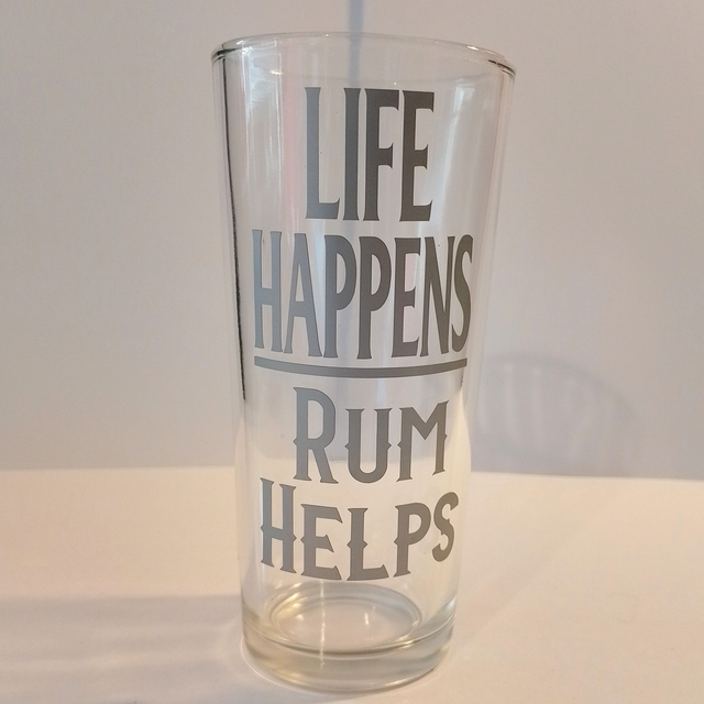 Hand Decorated Rum Themed Highball Glass with Fun Quotes for Rum Lovers - 2 Sizes &amp; 5 Designs
