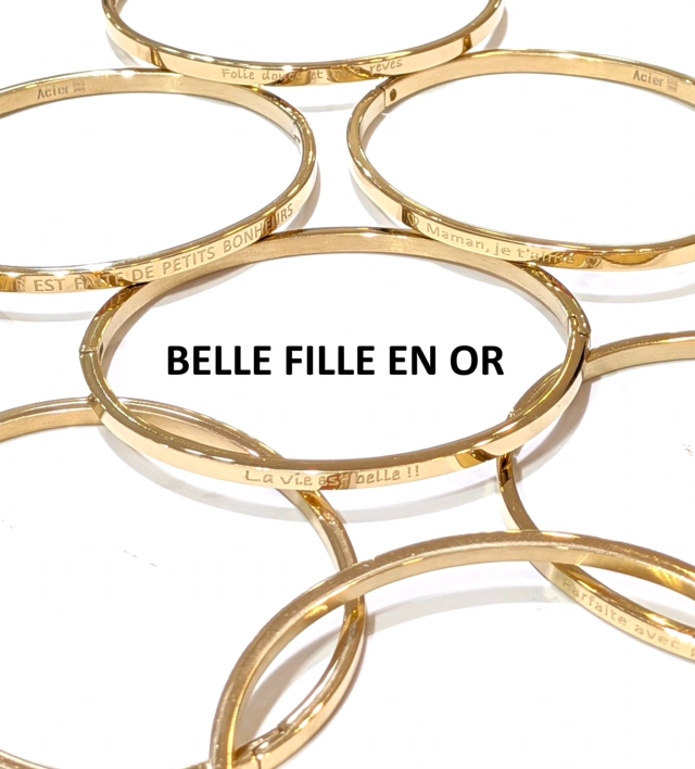 Jonc message graver BELLE FILLE EN OR