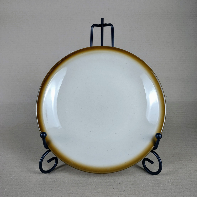 CP Colditz | Gebaksbord Plat bordje (diameter 17,5 cm | hoogte 2,0 cm) voormalig DDR Crème met bruine bies bovenrand | Vintage