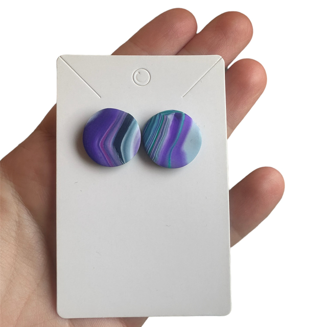Polymer Clay Stud Earring - Purple Stripe 1