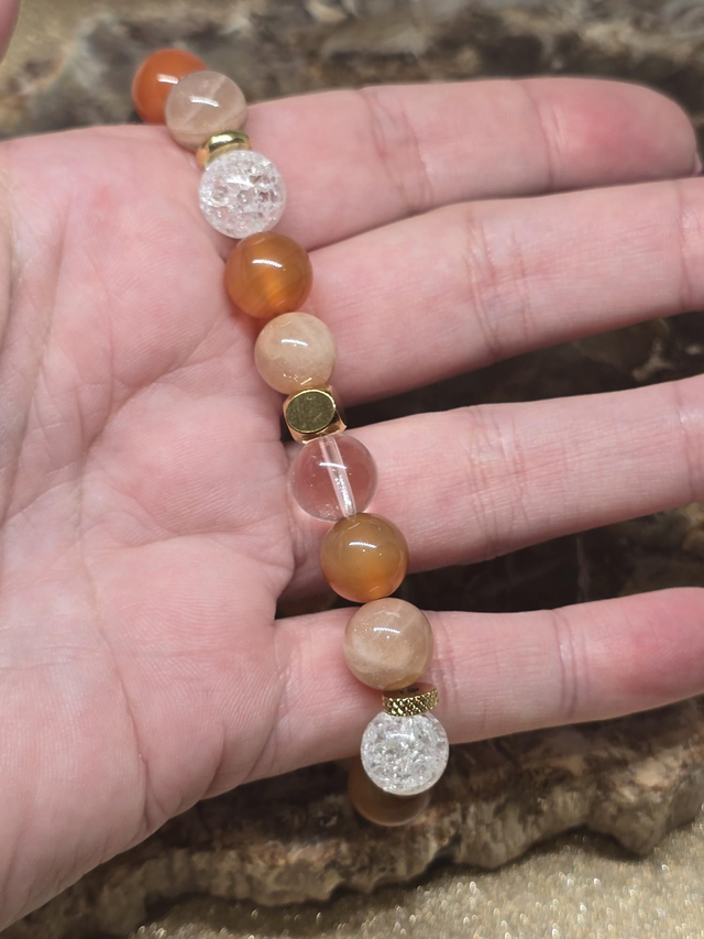 Bracelet Cornaline, Pierre de lune, Cristal de roche en 1 cm