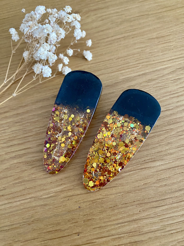 Barrette Andrea - chunky or et obsidienne