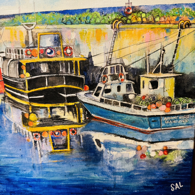 Original Painting- Seascape- Seahouses Fishing Boats