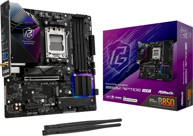 02.2.0123 – Scheda Madre ASRock Phantom Gaming B850M Riptide WiFi – Micro‑ATX gaming nero con WiFi 7 per Ryzen 7000/8000/9000