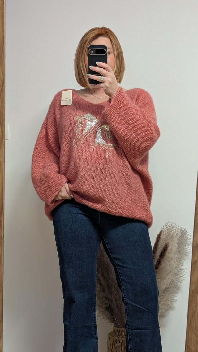 Ref P010 pull converse rose des bois  taille unique 46/52 