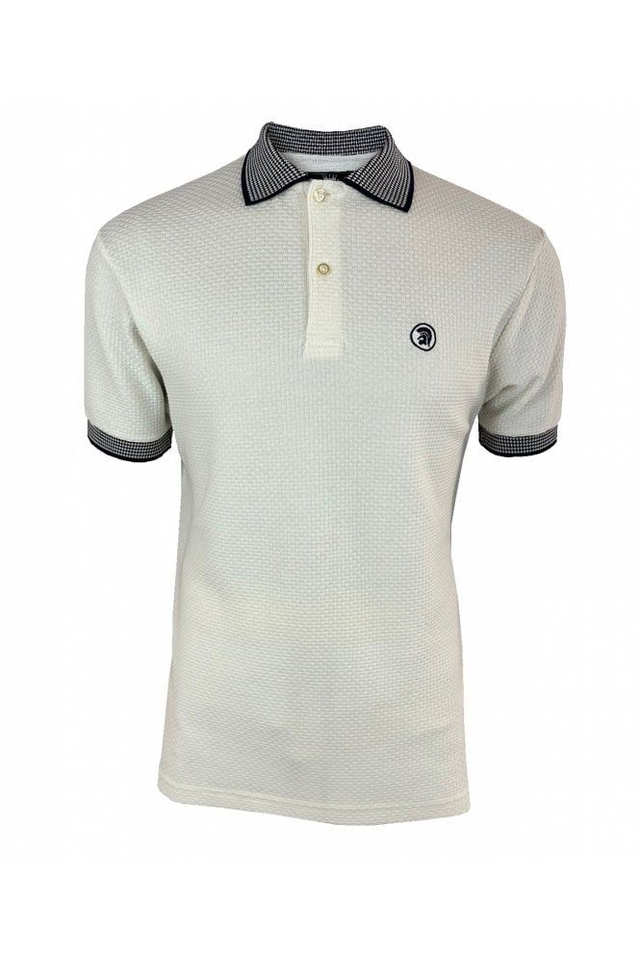 Trojan TR-8870 Basket Weave Polo with Jacquard Collar &amp; Cuffs - Ecru