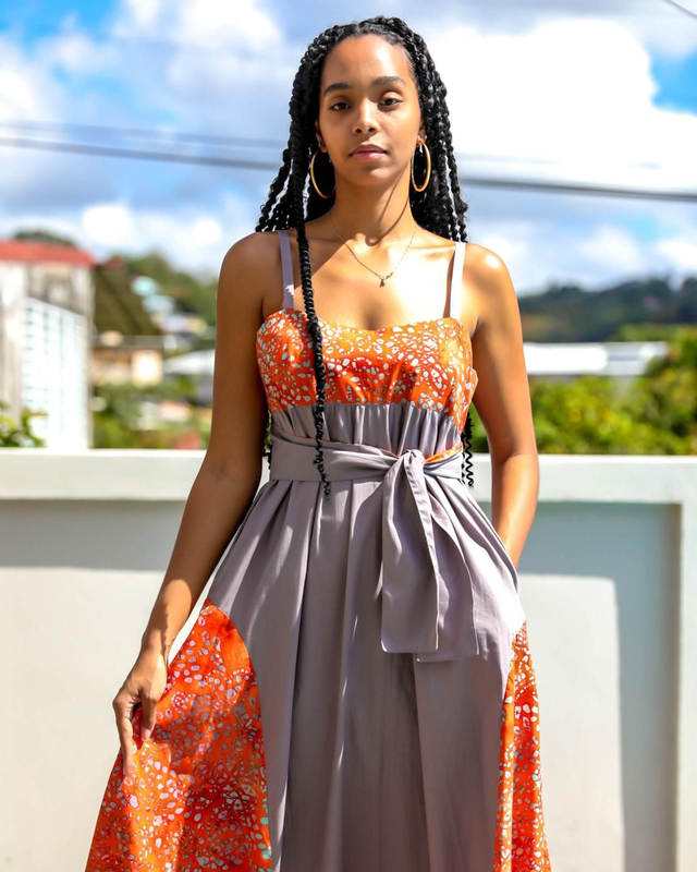 Robe bicolore bi-matiere coton uni et wax