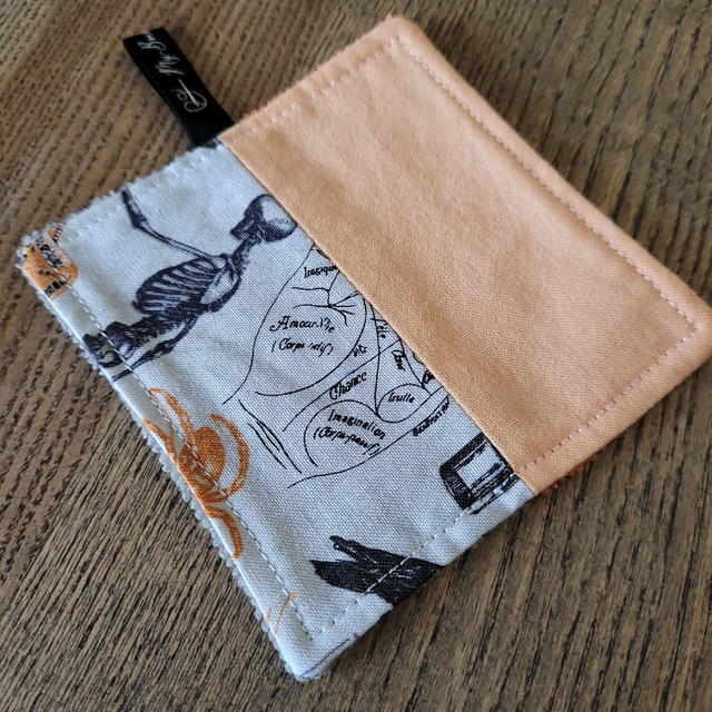 Coton lavable carré : Squelette, orange, gris