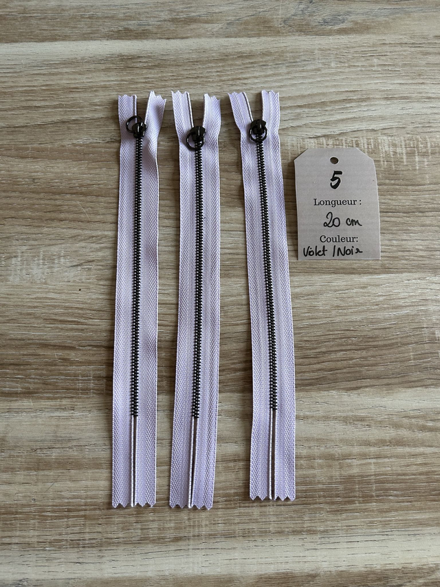 Fermetures éclair métallique parme noir 20cm