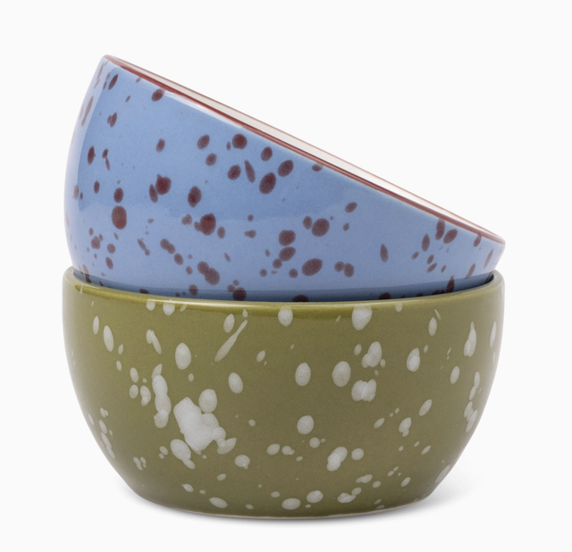 Here's How the Bella Dipping Bowls - Set of 2 - Blue &amp; Olive Splatter
