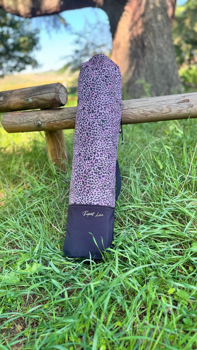 Sac pour tapis de fitness imperméable – motif léopard rose violine &amp; noir (sans poche)