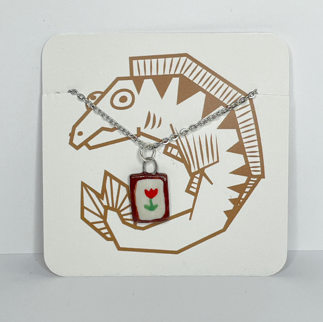 Necklace Red and Blue Flower