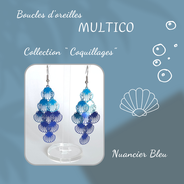 Boucles d&#039;oreilles MULTICO - Collection Coquillages - Nuancier Bleu