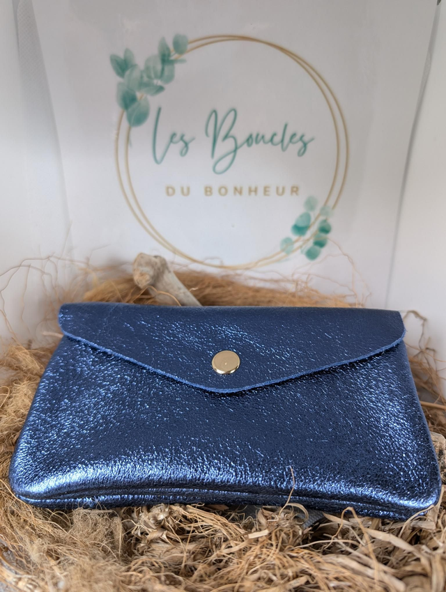Porte monnaie bleu irisé en cuir Louisa Lee 
