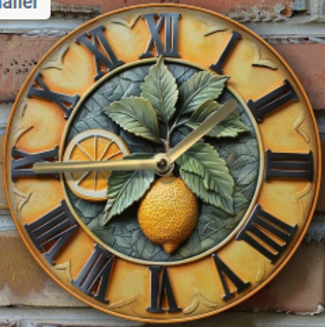Vintage metalen klok Citroenboom (20cm diameter)