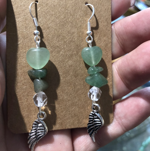 Boucles d’oreilles aventurine verte &amp; cristal de roche 