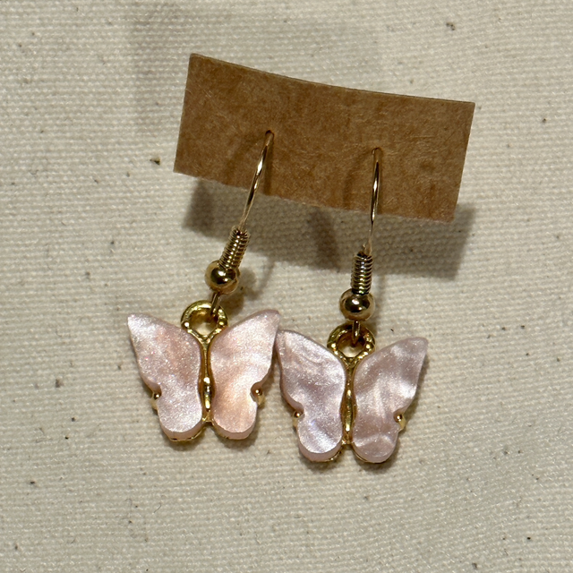 Pink butterfly hook earrings 