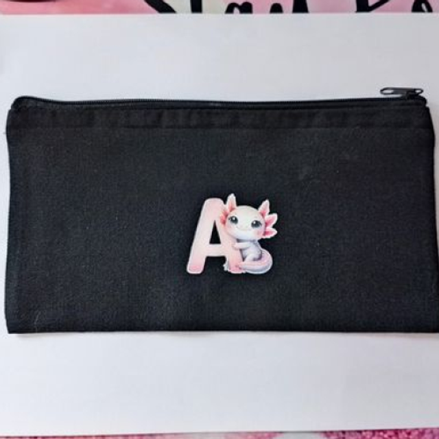 Personalised Black Or Cream Pencil Case / Make Up Bag- Letters A to Z - Cute Animal Design