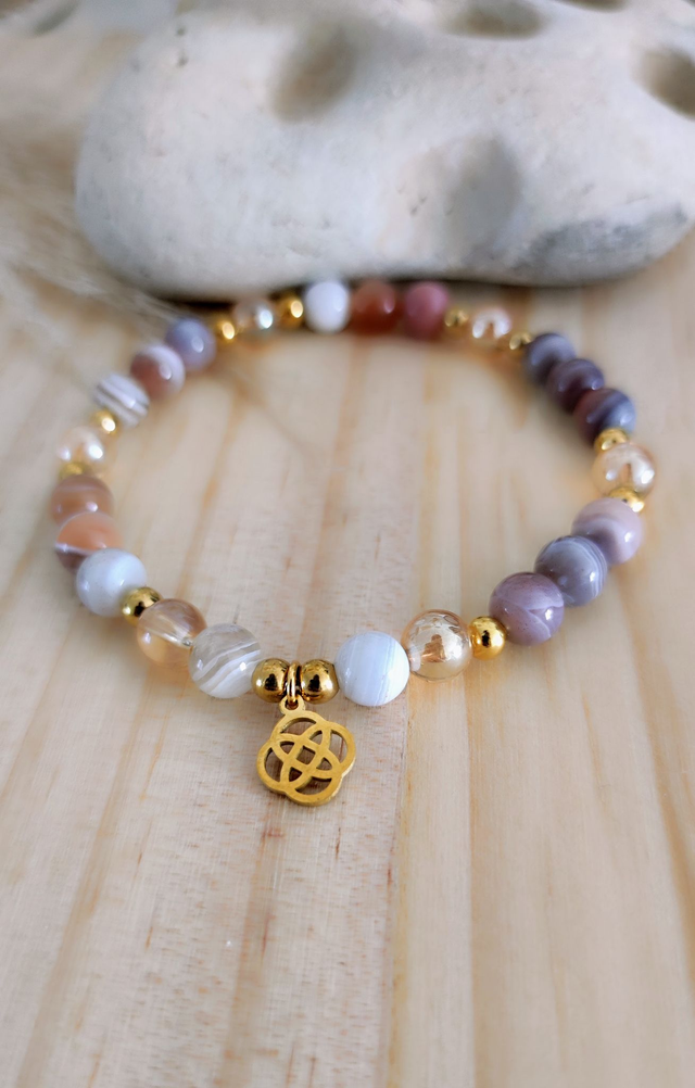 Bracelet "Émotions négatives" Agate de Botswana rose et Quartz Aura
