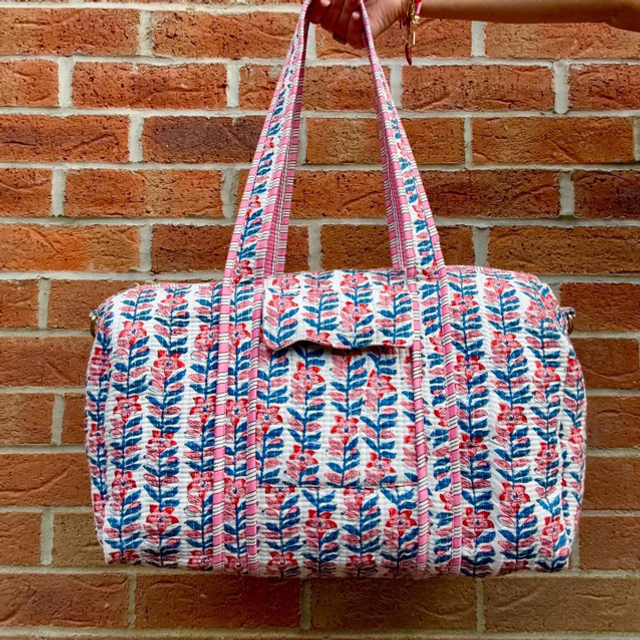 White/Pink/Blue Duffle Bag