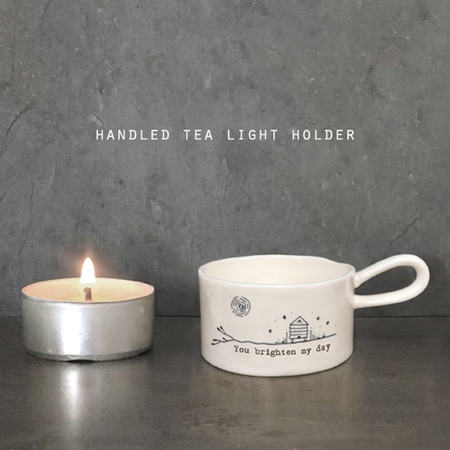 ”You brighten my day” handled tealight holder
