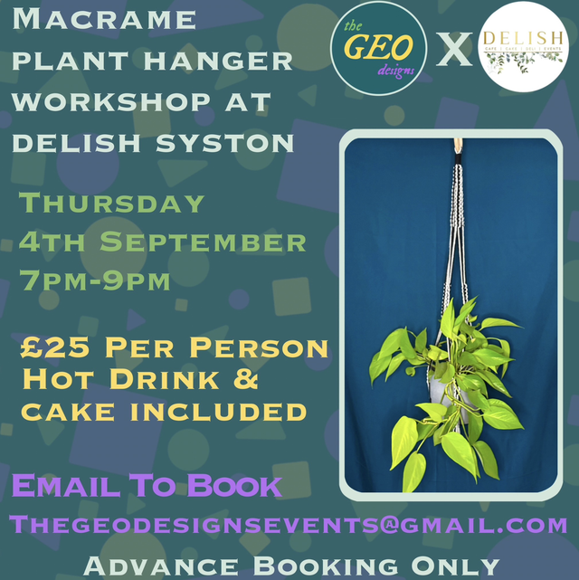 4th September Macrame Workshop At Delish Syston