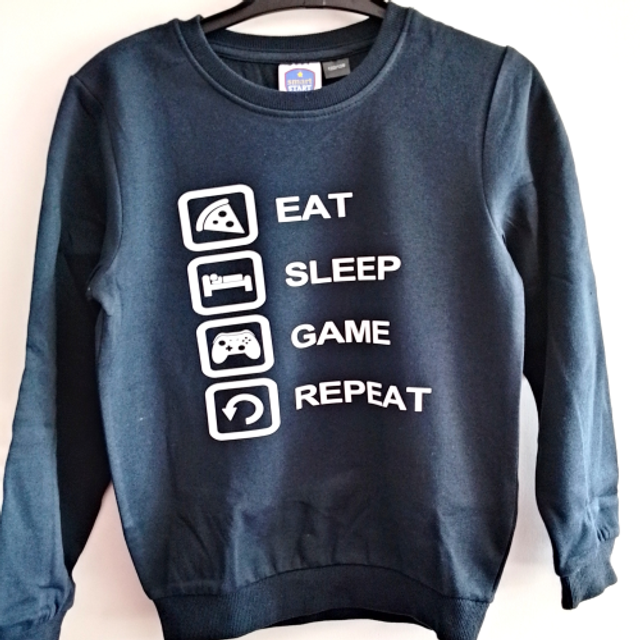 Boys Eat Sleep Game Repeat Navy Jumper - Age 6 to 8 Years (Height 122/128)