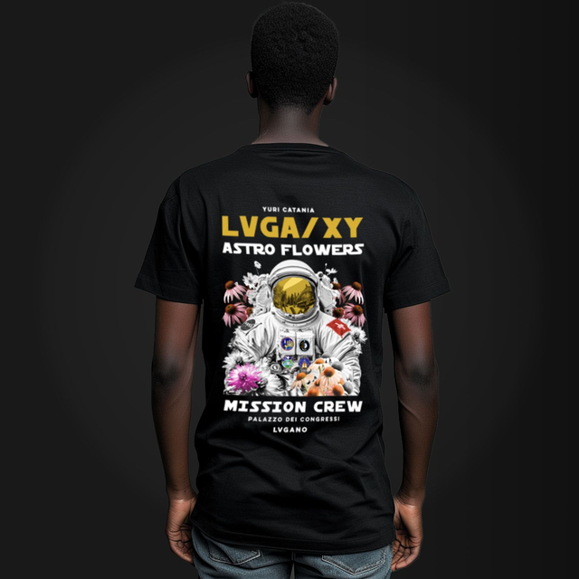 Yuri Catania LVGAXY ASTRO FLOWERS Men's Black T-Shirt - Back Print - Wearables Collection