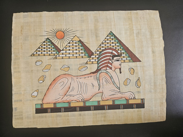 Great Sphinx of Giza &amp; Egyptian Pyramids Papyrus Art – Green &amp; Gold Ancient Egypt Wall Decor – 23 × 33 cm